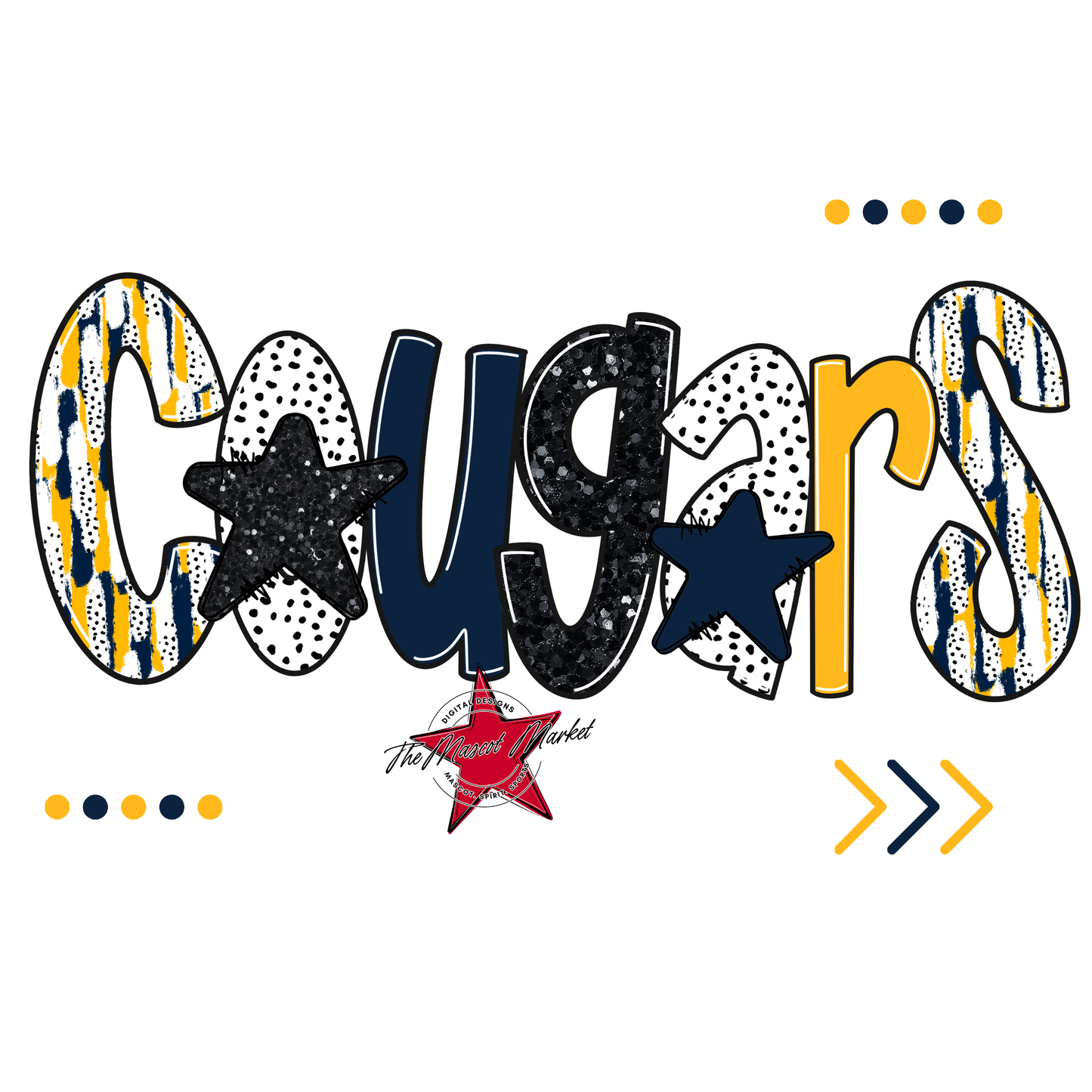 Cougars Brushstroke Alpha w Arrows-Navy-Yellow