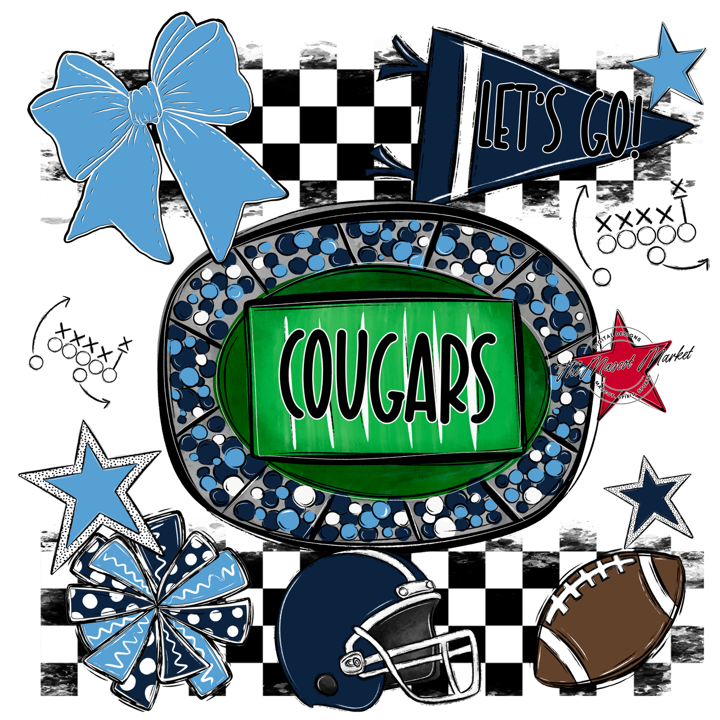 Cougars Checkers Spirit Design-Navy-Carolina Blue