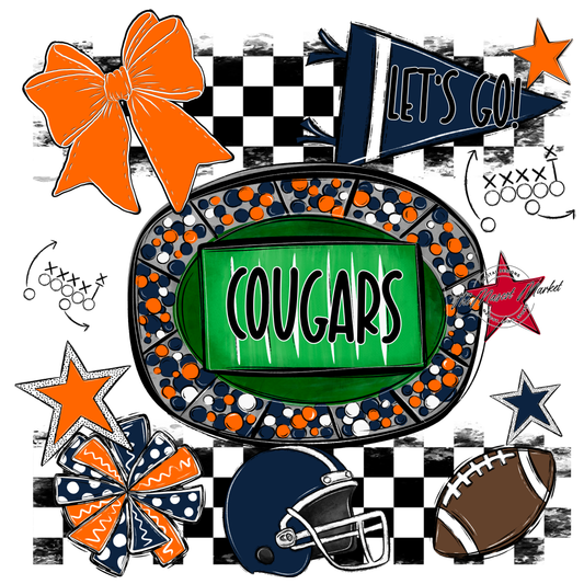 Cougars Checkers Spirit Design-Navy-Orange