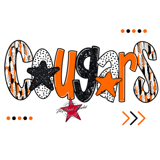 Cougars Brushstroke Alpha w Arrows-Orange