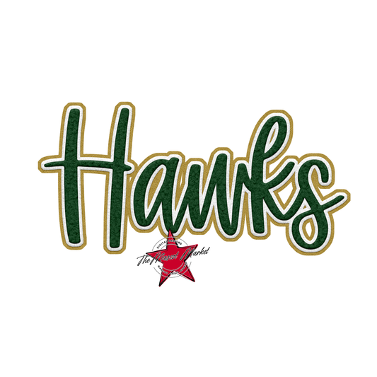 Hawks Faux Chenille Patch-Green-Gold