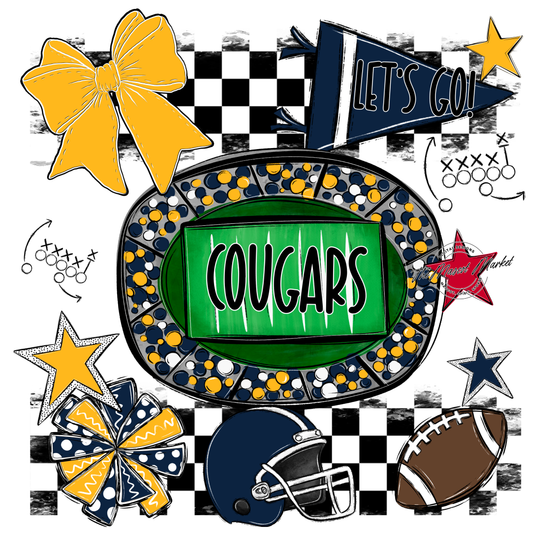 Cougars Checkers Spirit Design-Navy-Yellow