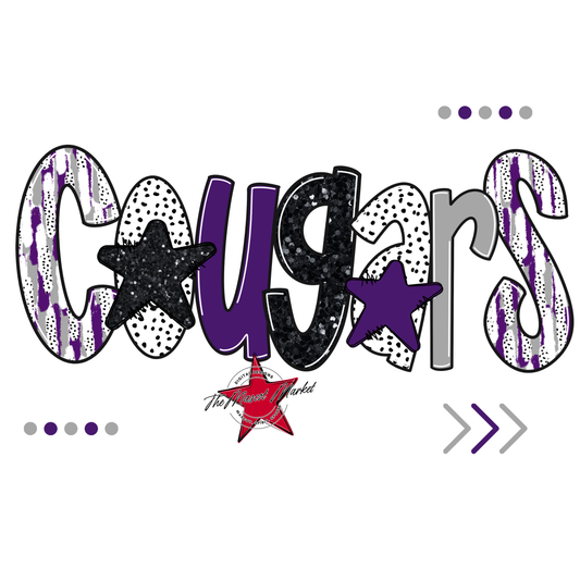 Cougars Brushstroke Alpha w Arrows-Purple-Grey