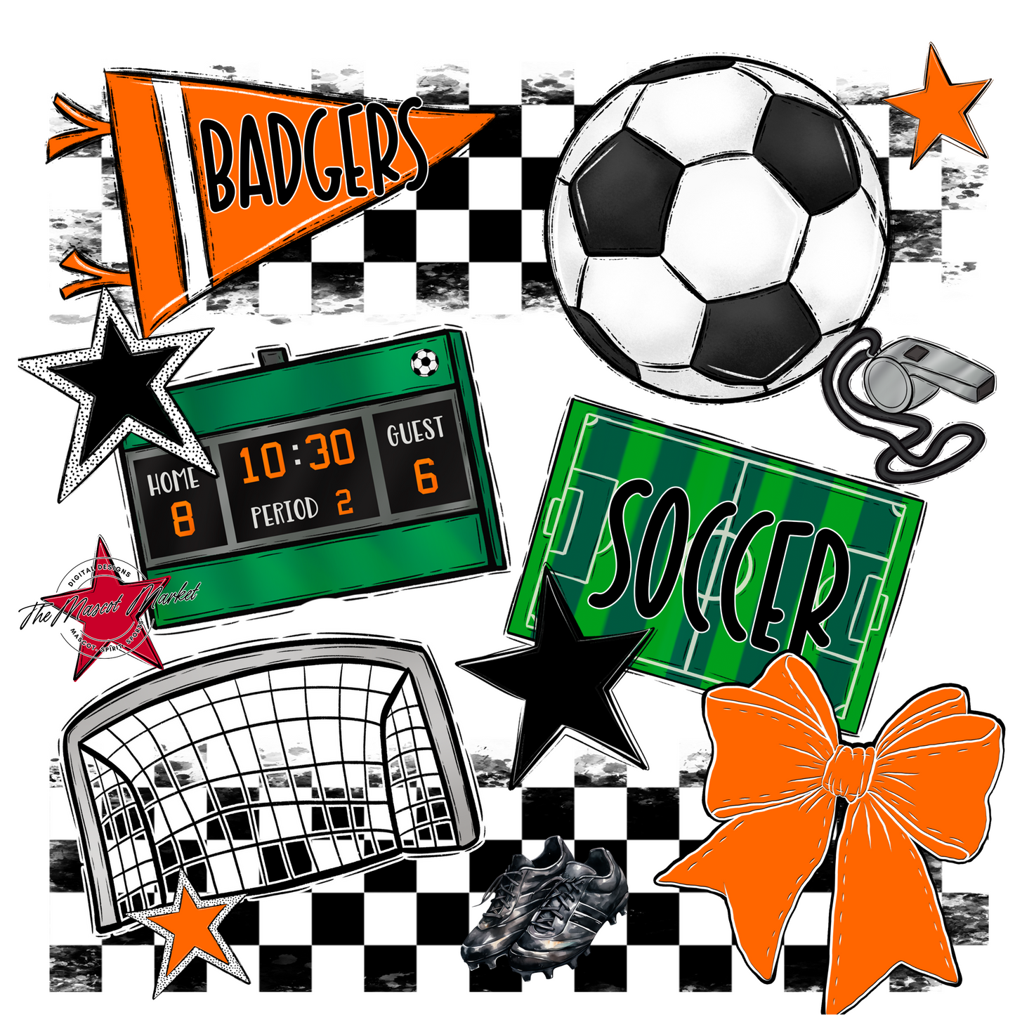 Badgers Soccer  Checkers Design-Orange