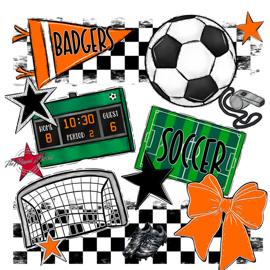 Badgers Soccer  Checkers Design-Orange