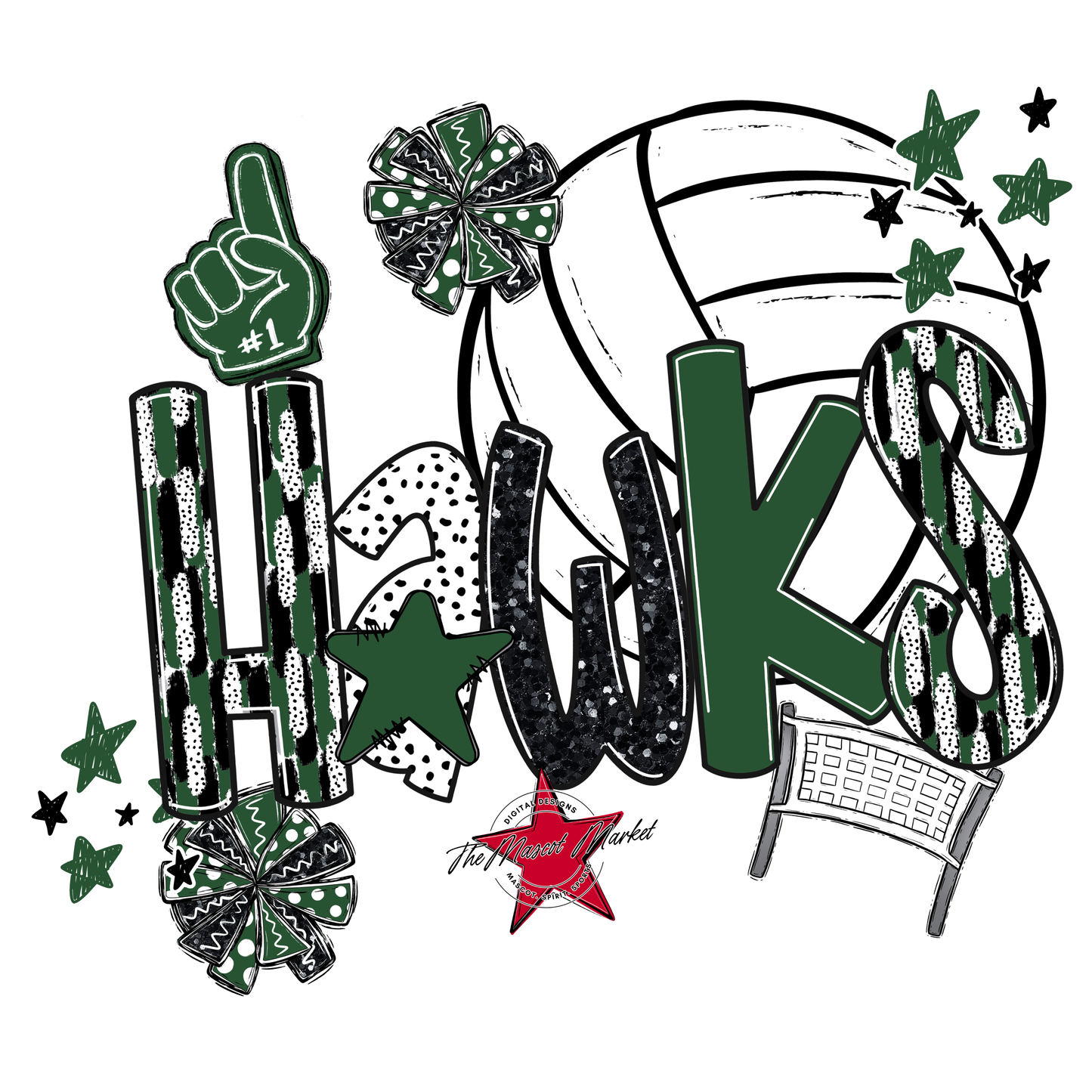 Hawks Volleyball Scrape-Green