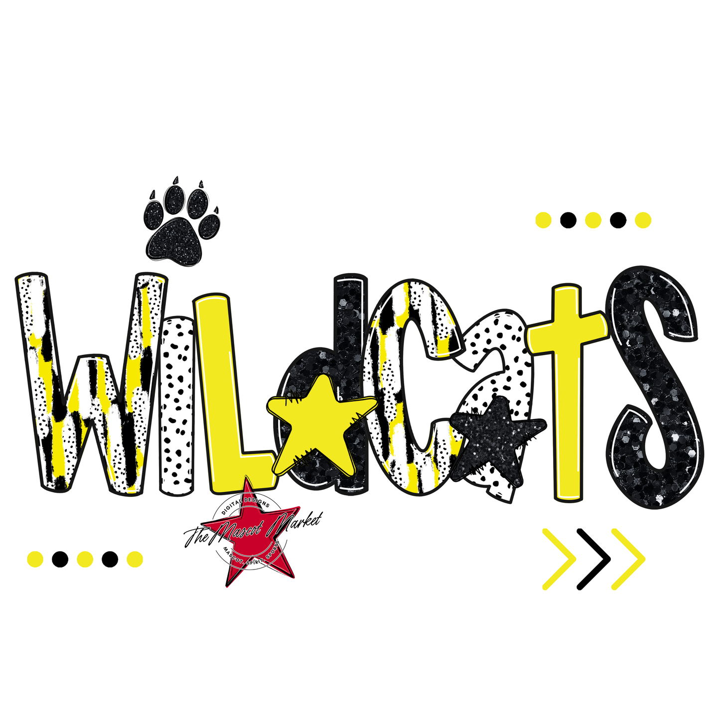 Wildcats Brushstroke Alpha w Arrows-Bright Yellow