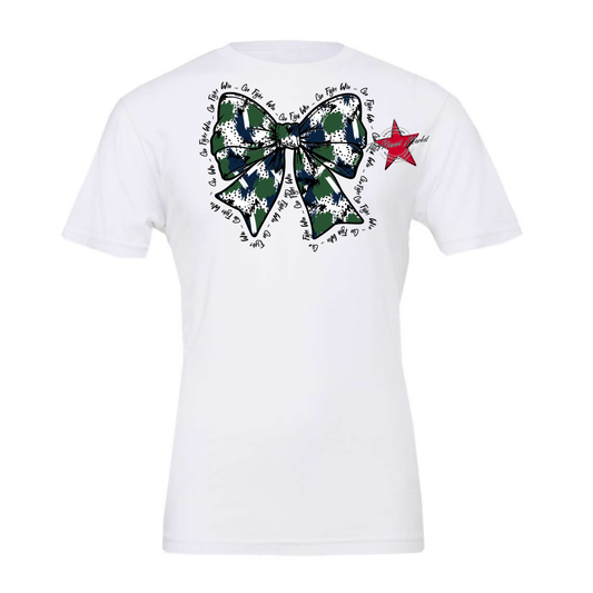 Go, Fight, Win, Splatter Bow Design-Navy-Green