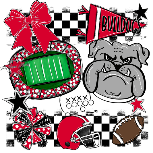 Bulldogs Checkers Mascot Spirit Design-Red