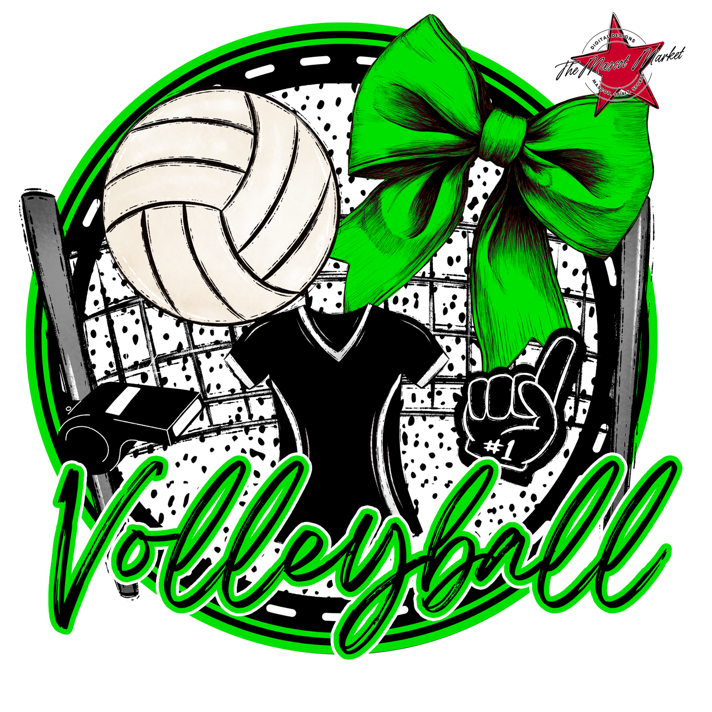 Circle Volleyball Design-Bright Green