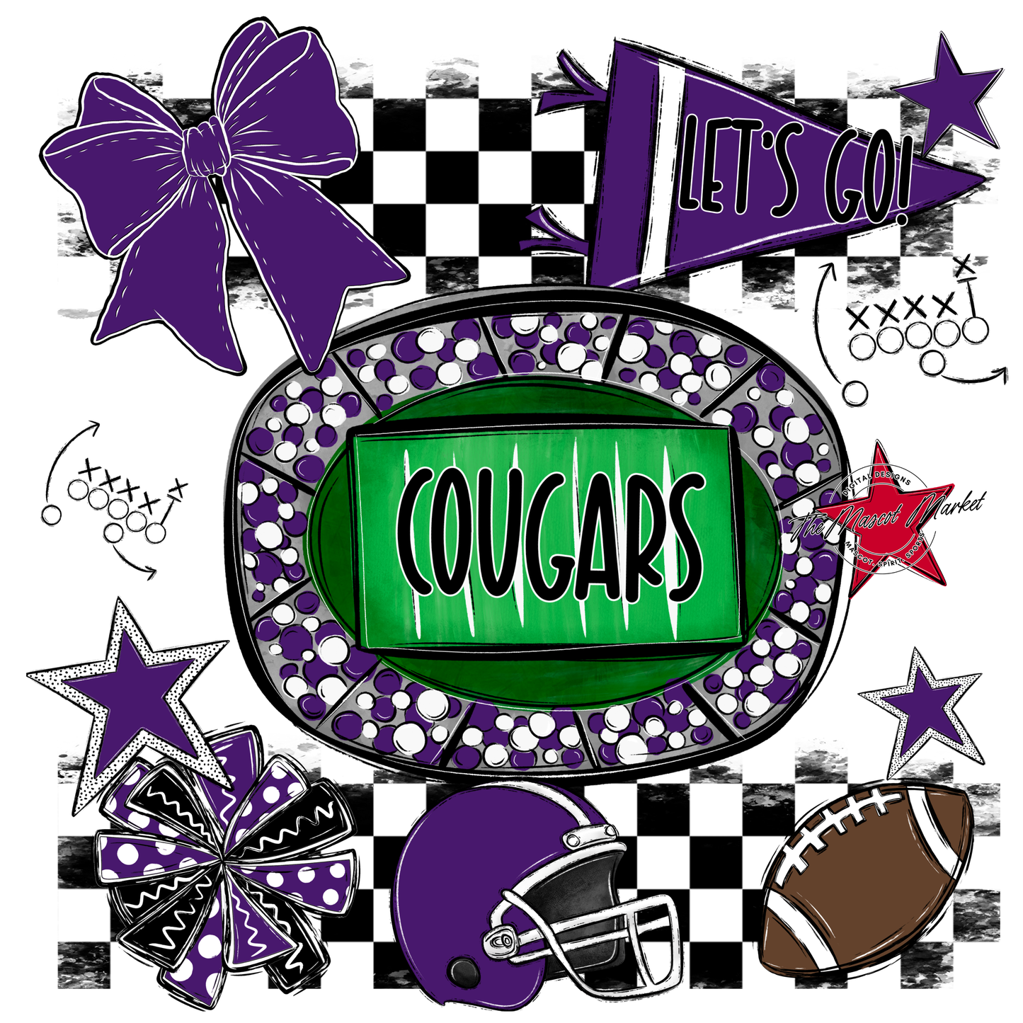 Cougars Checkers Spirit Design-Purple