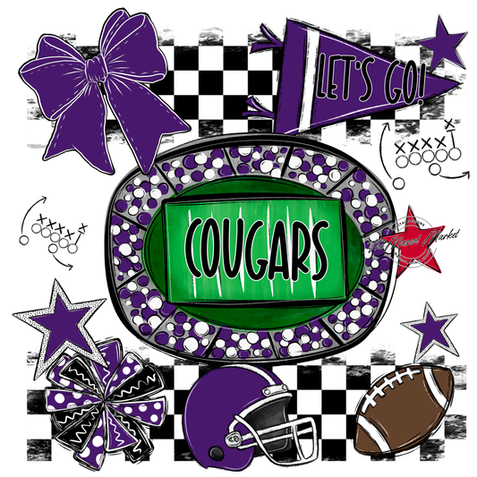 Cougars Checkers Spirit Design-Purple