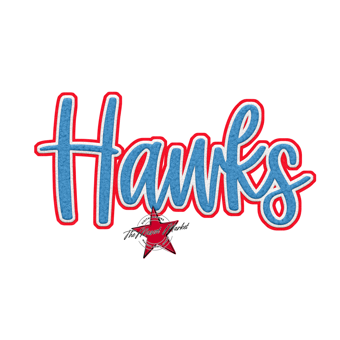 Hawks Faux Chenille Patch-Carolina Blue-Red