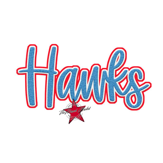 Hawks Faux Chenille Patch-Carolina Blue-Red