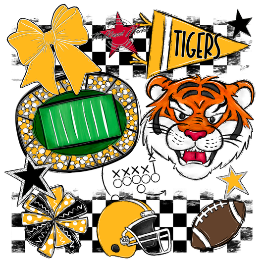 Tigers Checkers Mascot Spirit Design-Yellow