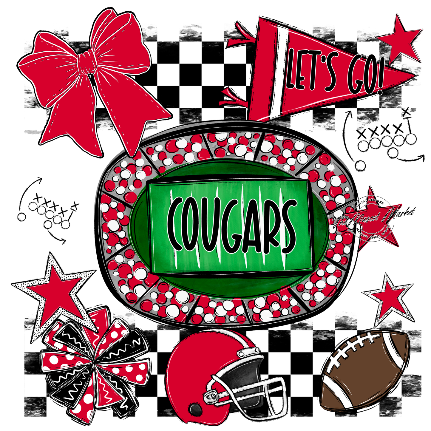 Cougars Checkers Spirit Design-Red