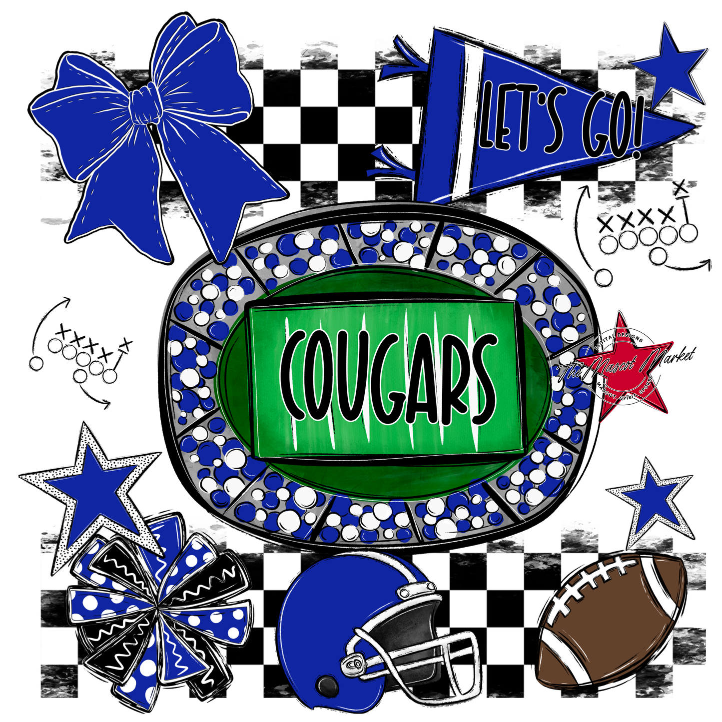 Cougars Checkers Spirit Design-Royal Blue