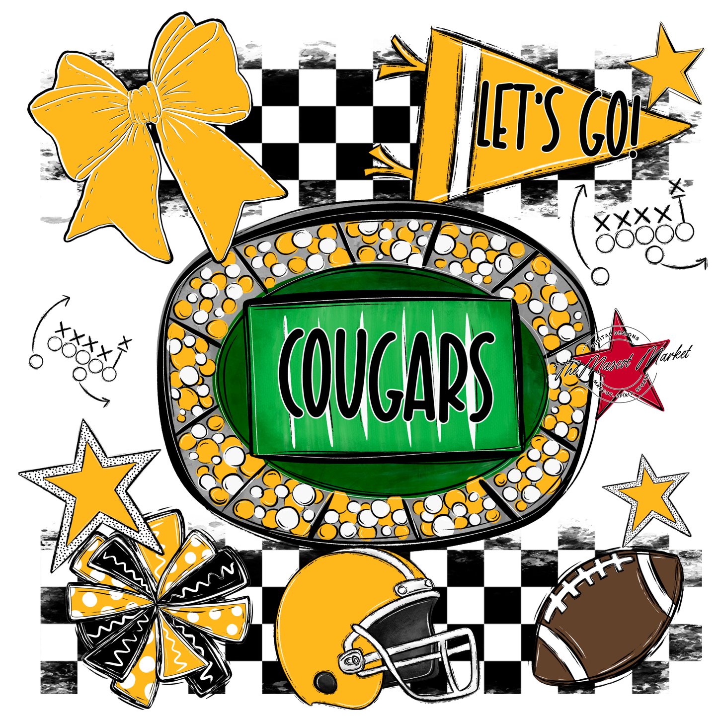 Cougars Checkers Spirit Design-Yellow
