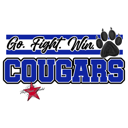 Cougars Go Fight Win Mascot Lines-Blue