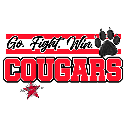 Cougars Go Fight Win Mascot Lines-Bright Red