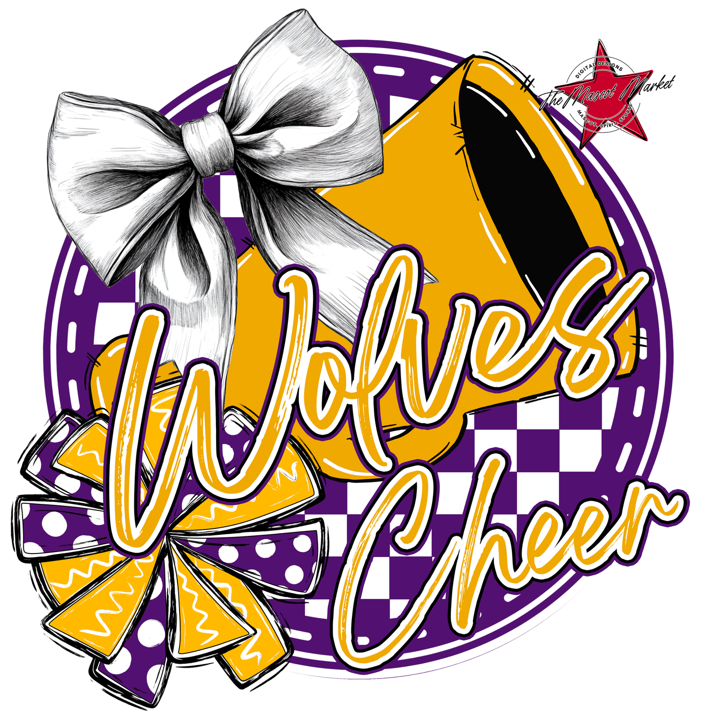 Wolves Circle Cheer Design-Purple-Yellow
