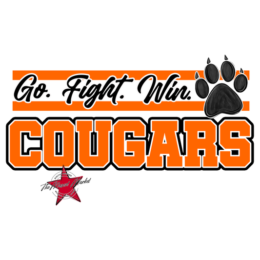 Cougars Go Fight Win Mascot Lines-Orange
