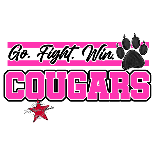 Cougars Go Fight Win Mascot Lines-Pink