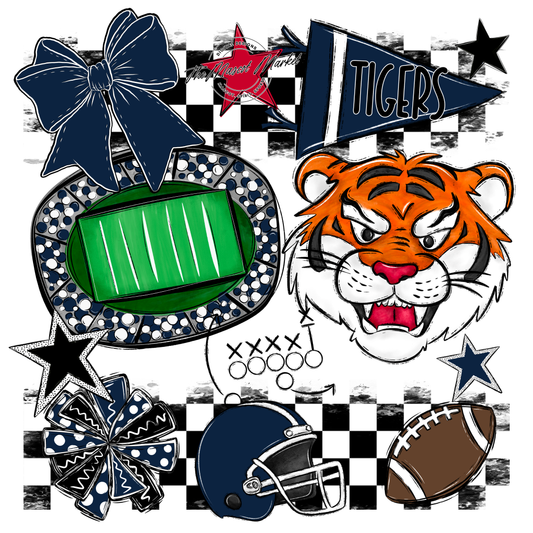 Tigers Checkers Mascot Spirit Design-Navy
