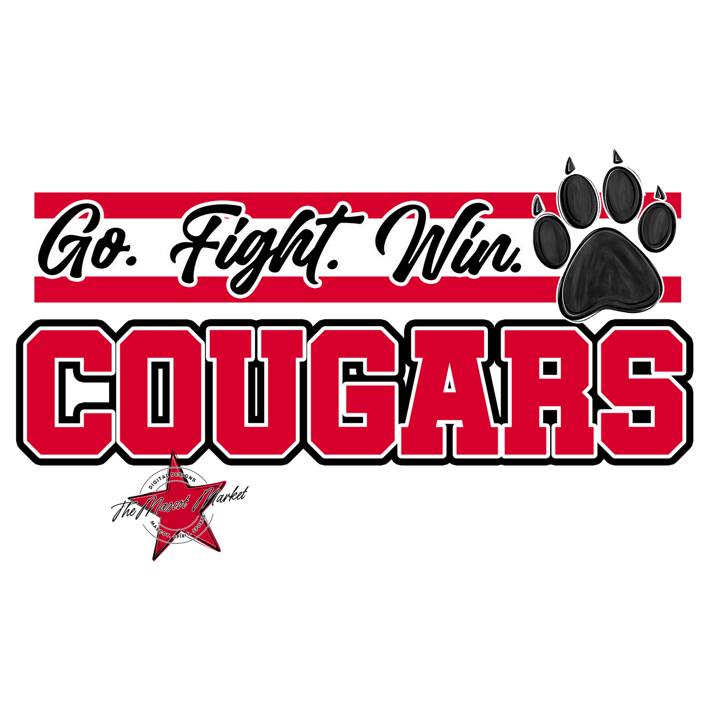 Cougars Go Fight Win Mascot Lines-Red