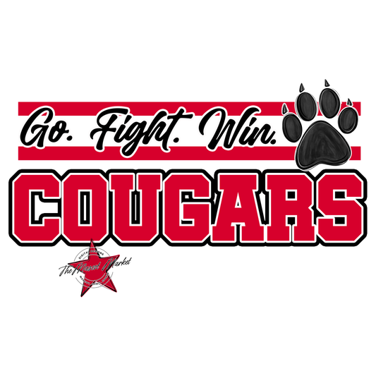 Cougars Go Fight Win Mascot Lines-Red