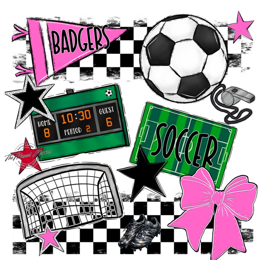 Badgers Soccer Checkers Design-Baby Pink