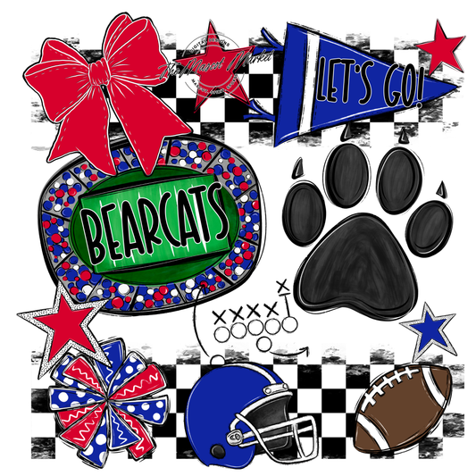 Bearcats Checkers Mascot Spirit Design-Blue-Red