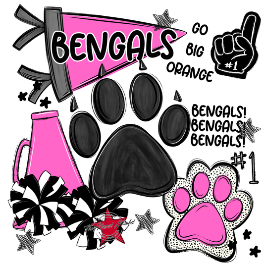 Bengals Mascot Spirit Design 2-Baby Pink