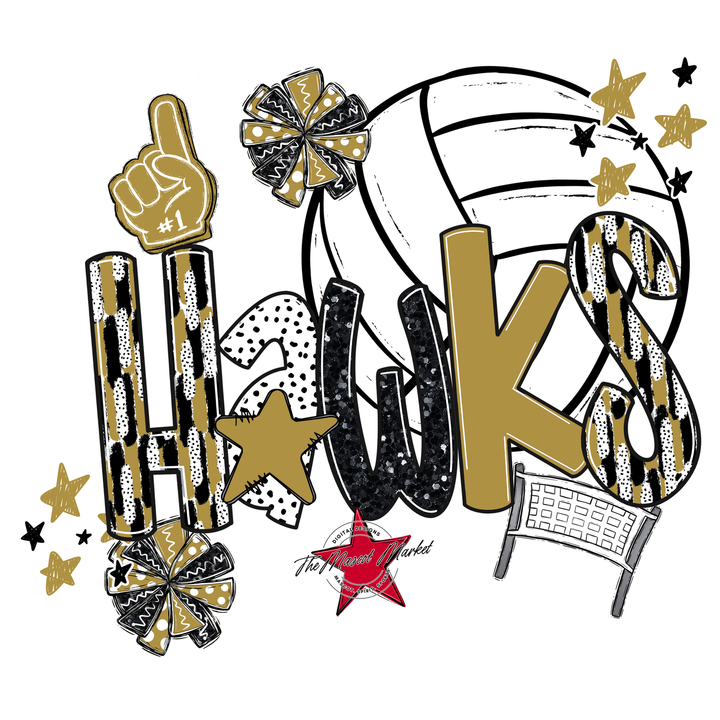 Hawks Volleyball Scrape-Gold