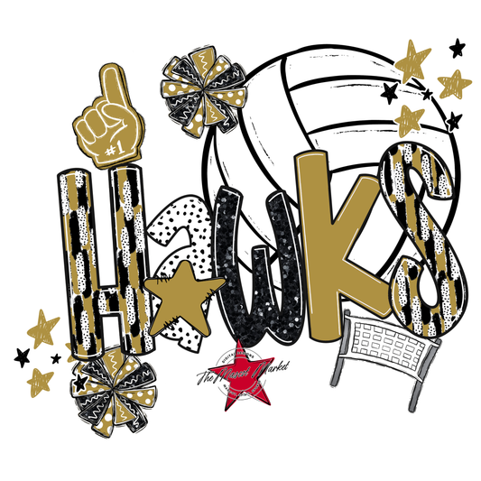 Hawks Volleyball Scrape-Gold