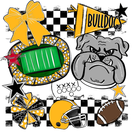 Bulldogs Checkers Mascot Spirit Design-Yellow
