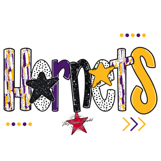 Hornets Brushstroke Alpha w Arrows-Purple-Yellow