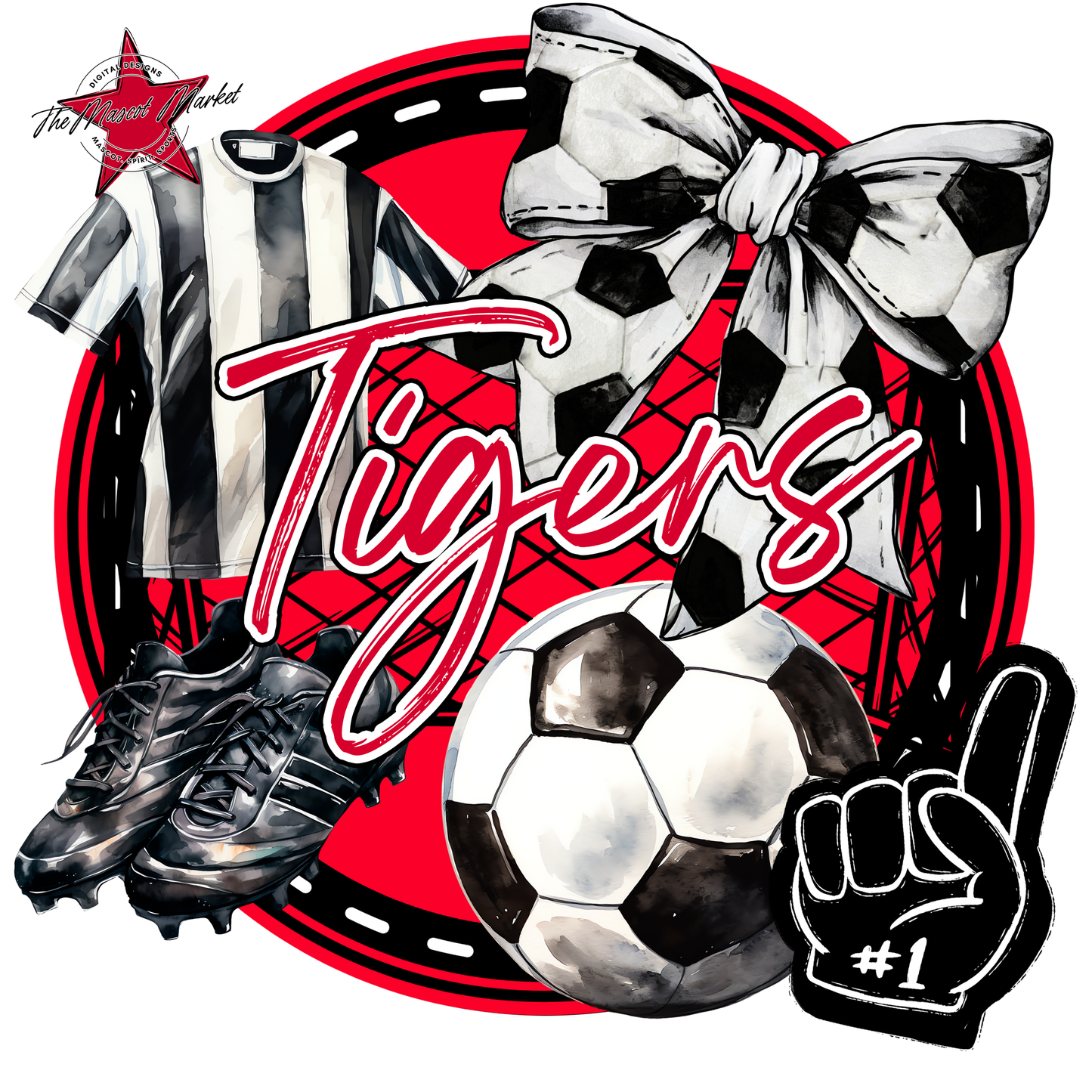 Tigers Circle Soccer Design-Red
