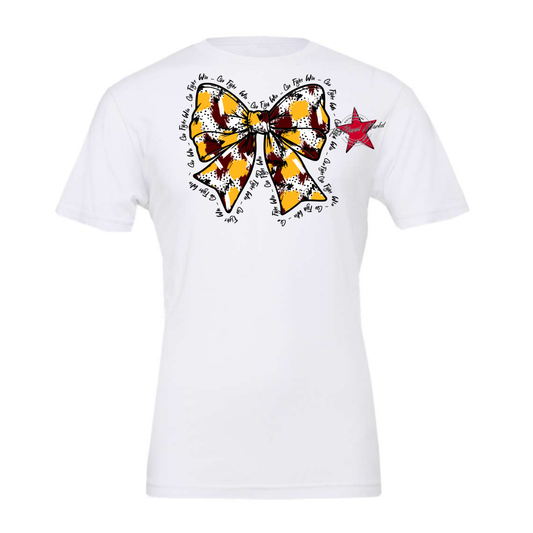 Go, Fight, Win, Splatter Bow Design-Maroon-Yellow