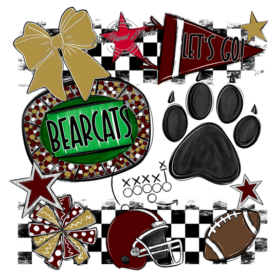 Bearcats Checkers Mascot Spirit Design-Maroon-Gold