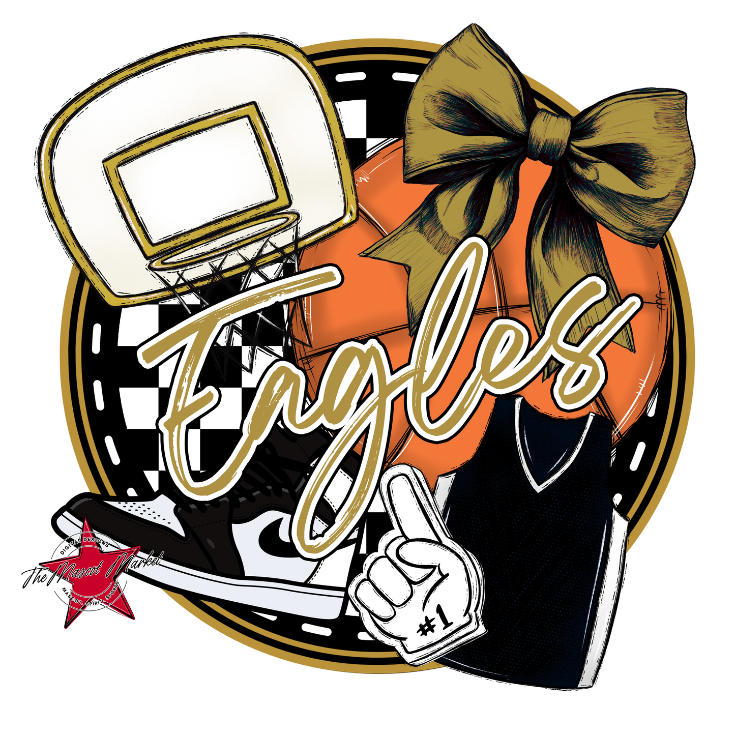 Eagles Circle Basketball Design-Gold