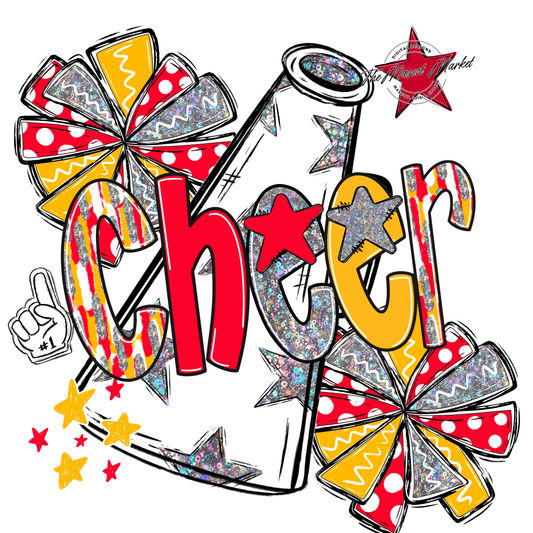 Cheer White Megaphone Scrape-Red-Yellow