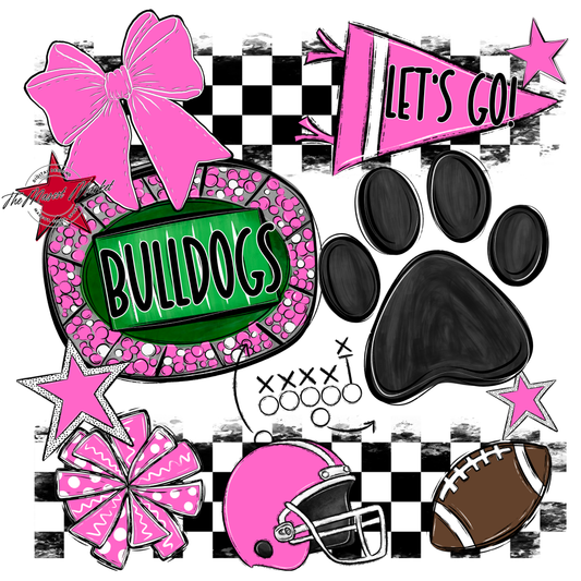 Bulldogs Checkers Mascot Spirit Design w Paw-Baby Pink