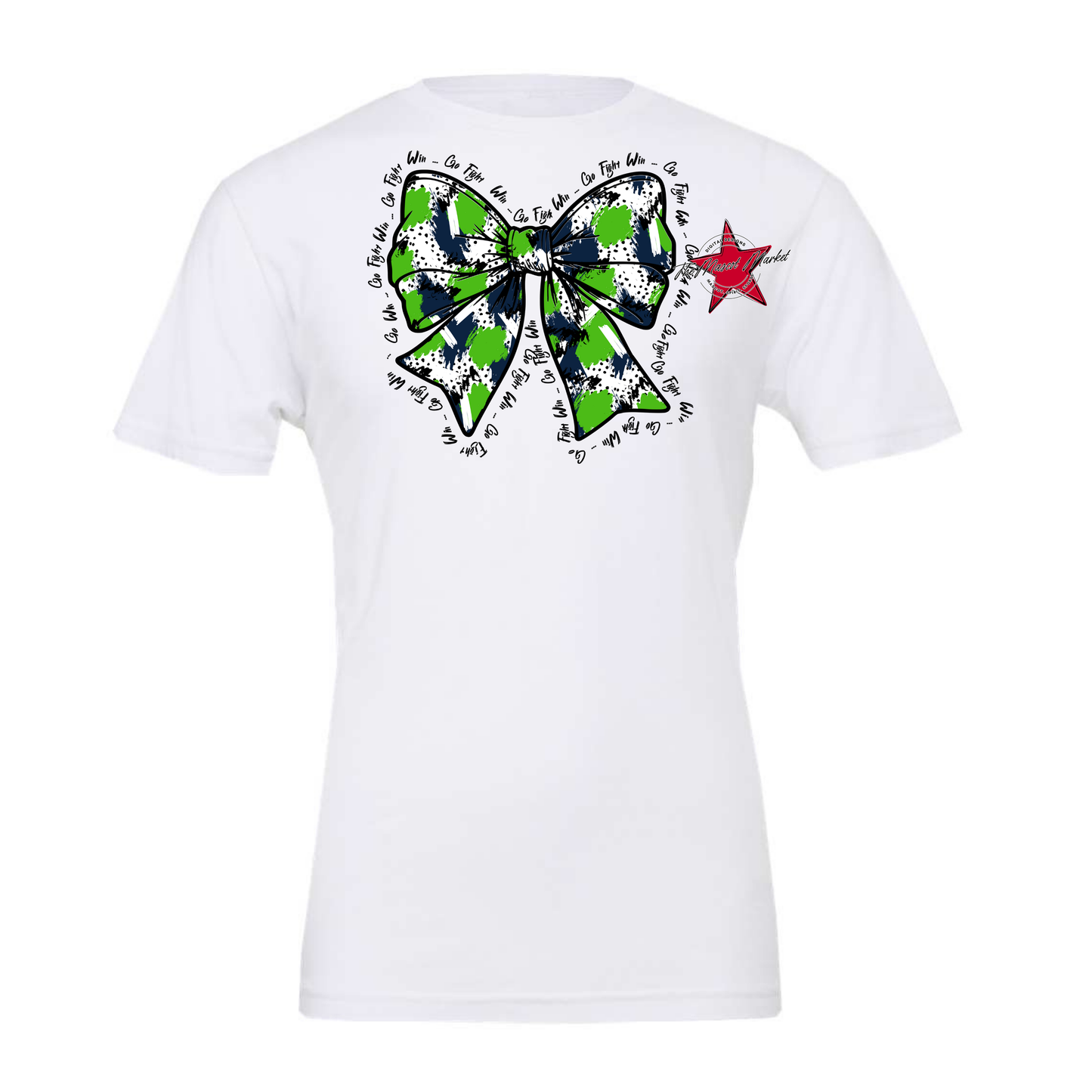 Go, Fight, Win, Splatter Bow Design-Navy-Bright Green