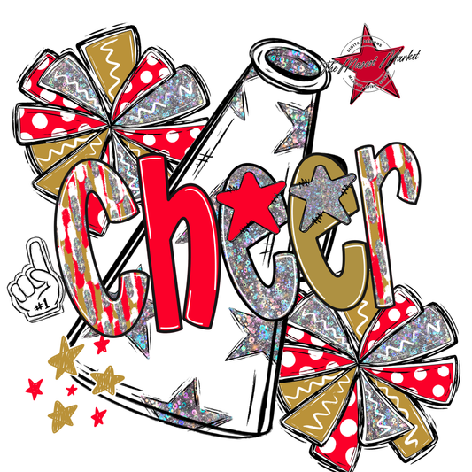 Cheer White Megaphone Scrape-Red-Gold
