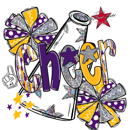 Cheer White Megaphone Scrape-Purple-Yellow