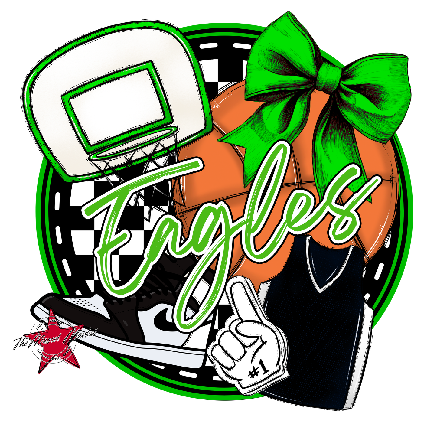 Eagles Circle Basketball Design-Bright Green