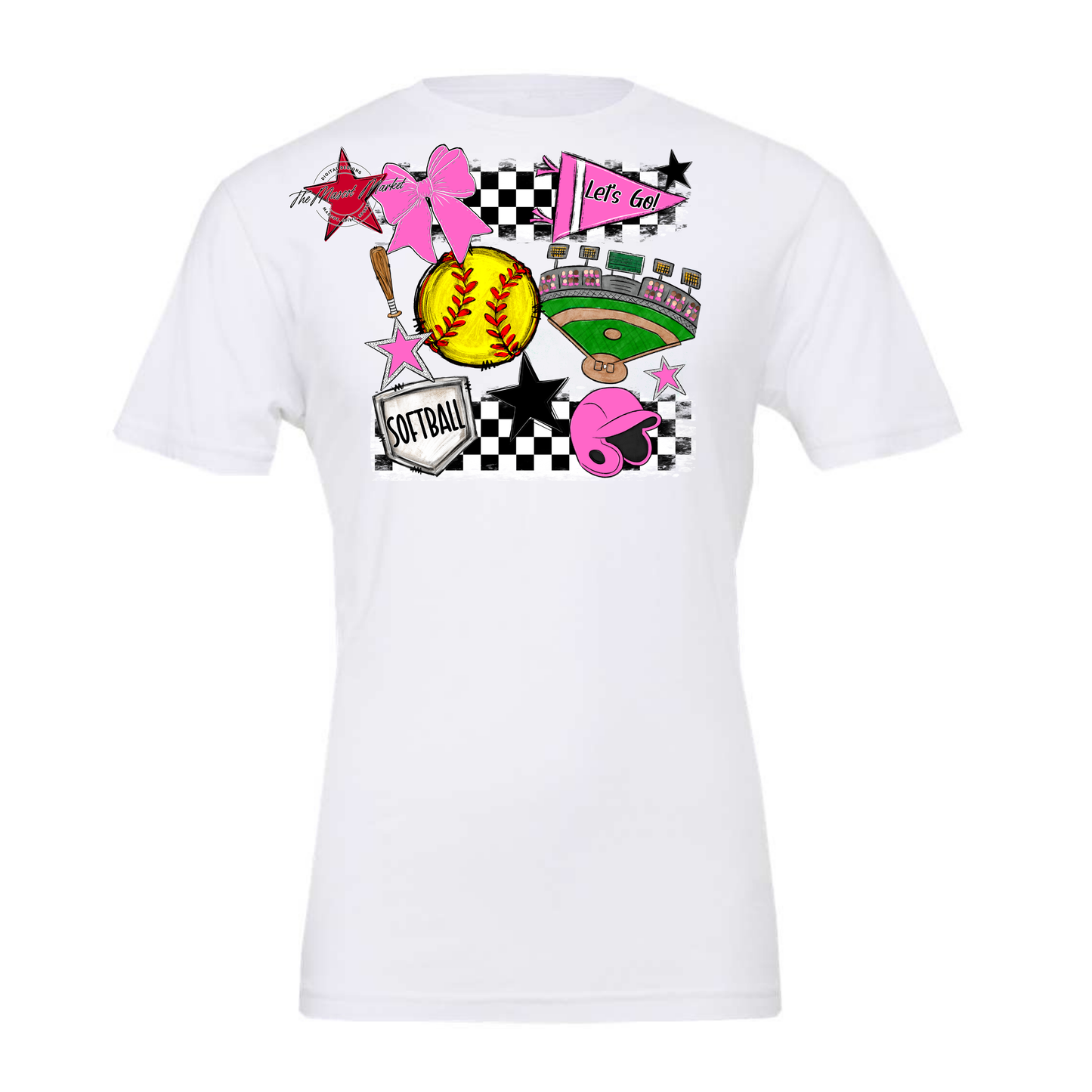 Softball Checkers Spirit Design-Baby Pink