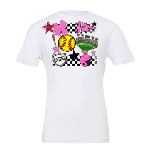 Softball Checkers Spirit Design-Baby Pink