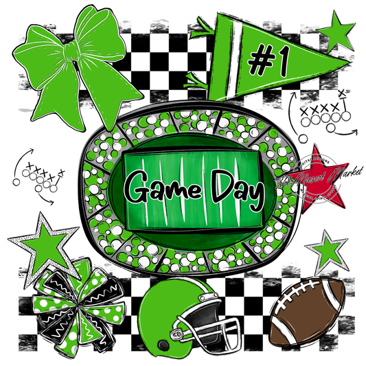 Game Day Checkers Spirit Design-Bright Green